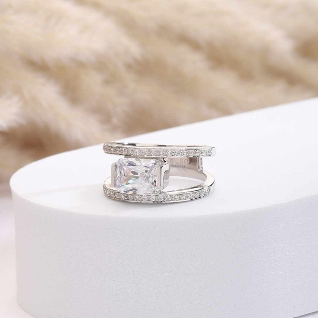 Nova Emerald Cut Silver Ring