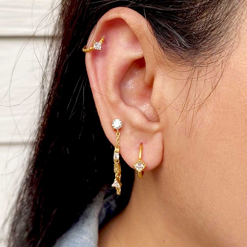 Chic Princess Cut Silver Hoops
