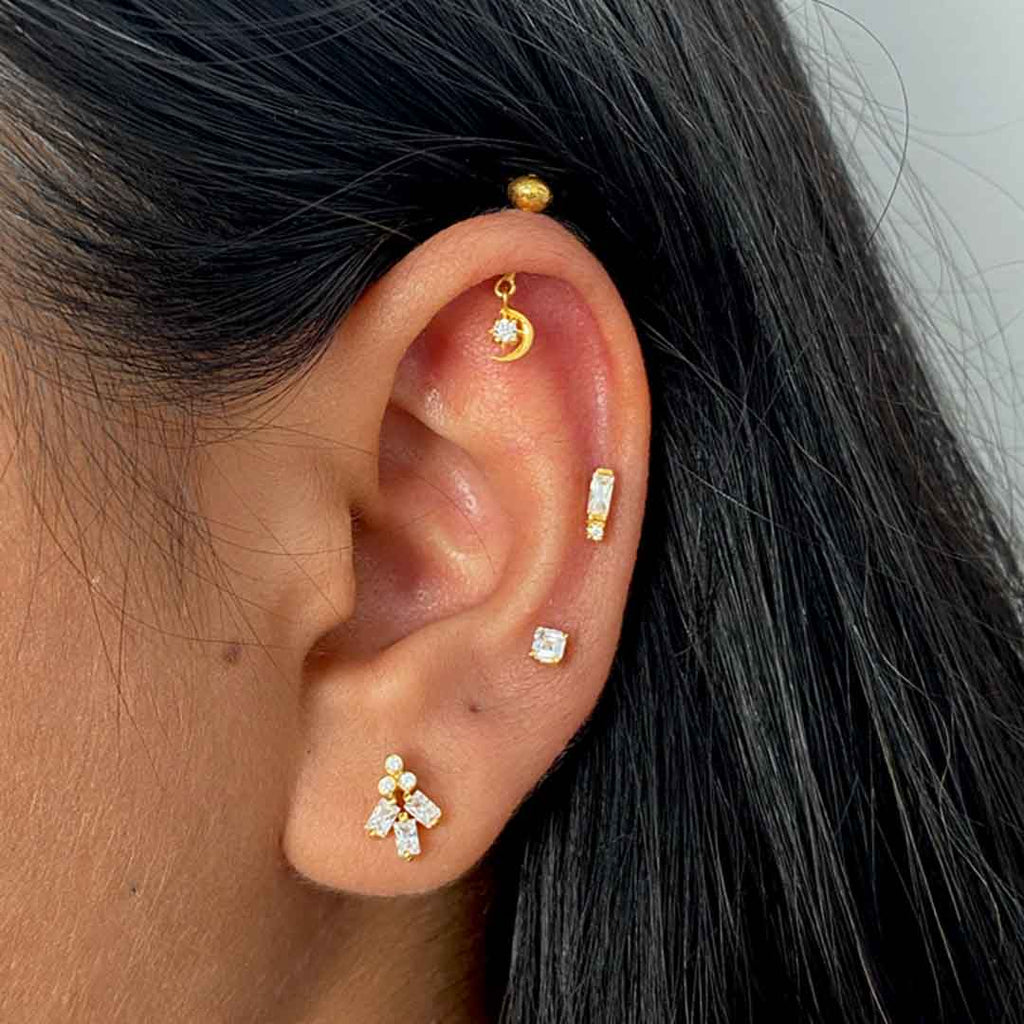 Crescent Moon Drop Helix Earrings