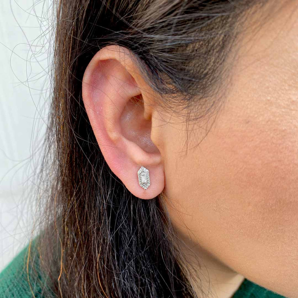 Elongated Baguette Silver Studs