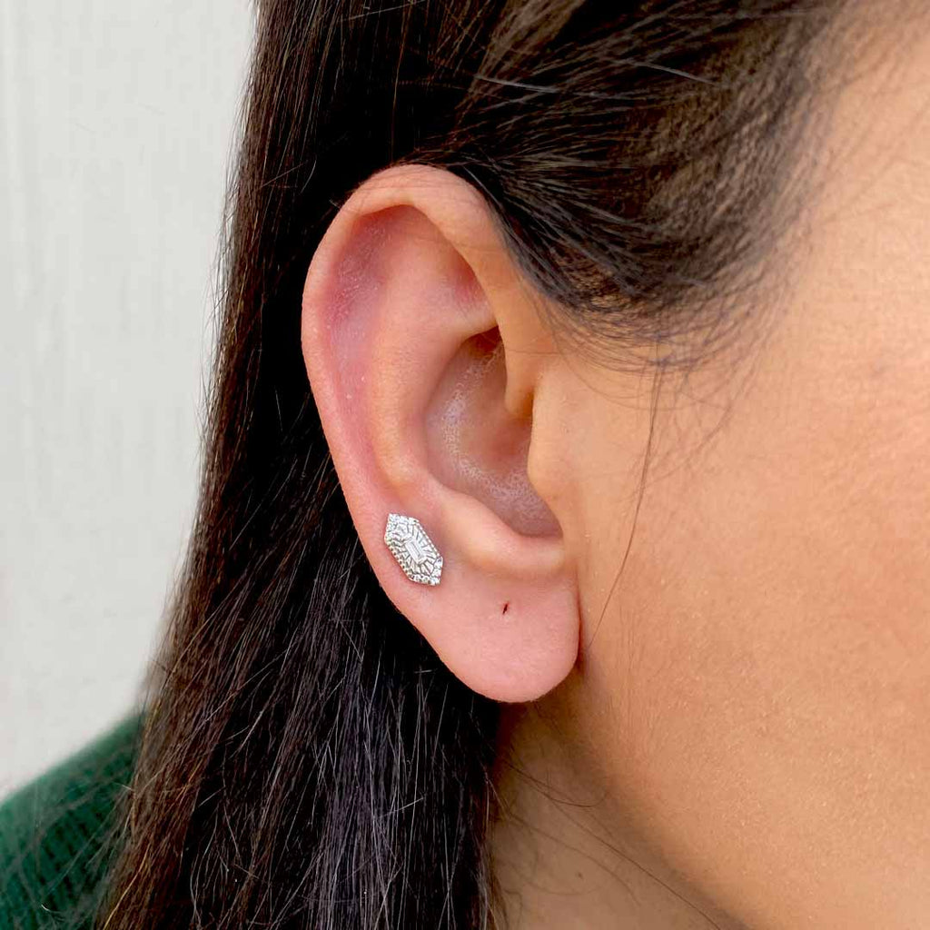 Elongated Baguette Silver Studs