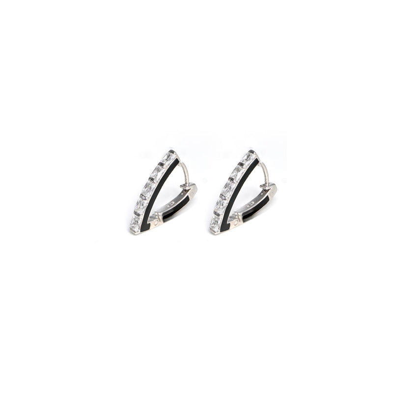 V Baguette Silver Hoops