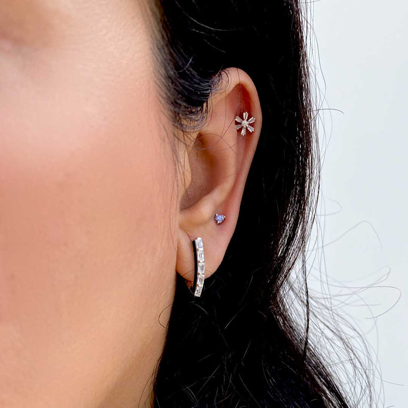 V Baguette Silver Hoops