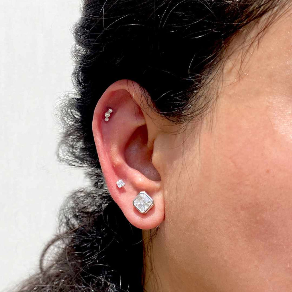 Argent asscher cut silver Earstuds