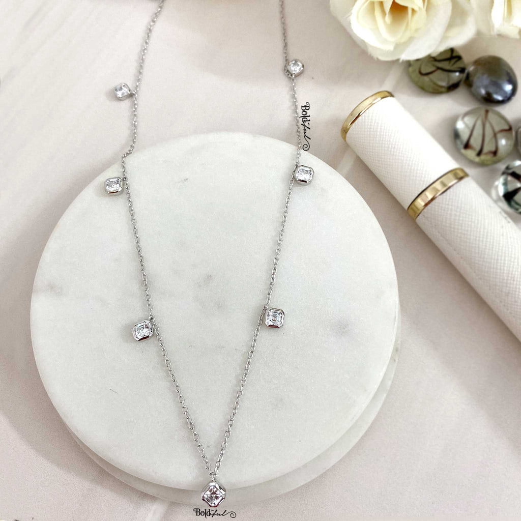 Airy Asscher Cut Zirconia Silver Necklace - Boldiful