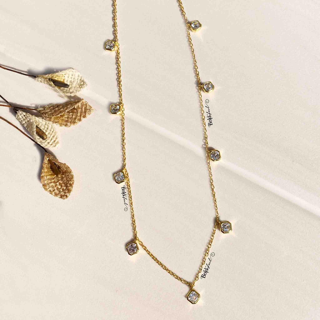 Airy Asscher Cut Zirconia Silver Necklace - Boldiful