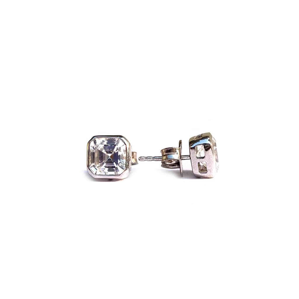 Argent asscher cut silver Earstuds-Boldiful