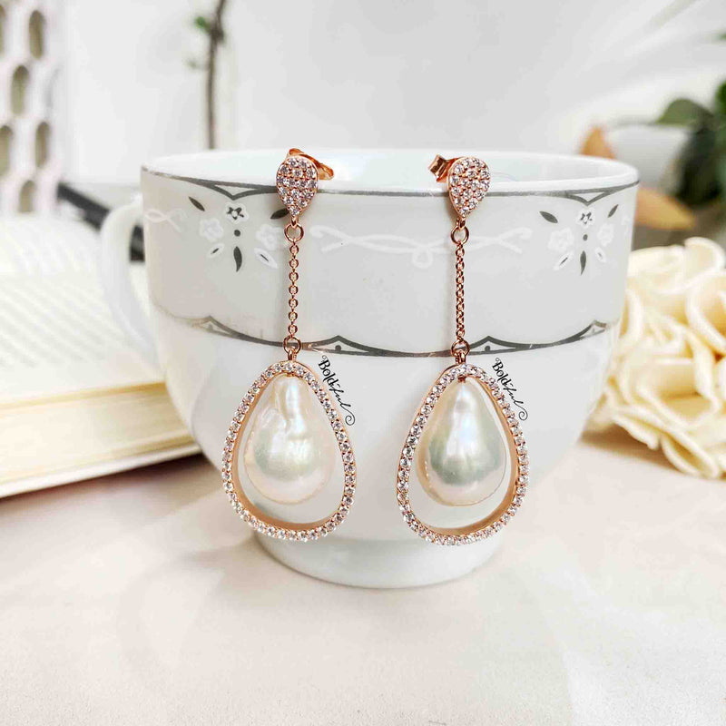Baroque Pearl Silver Danglers - Boldiful