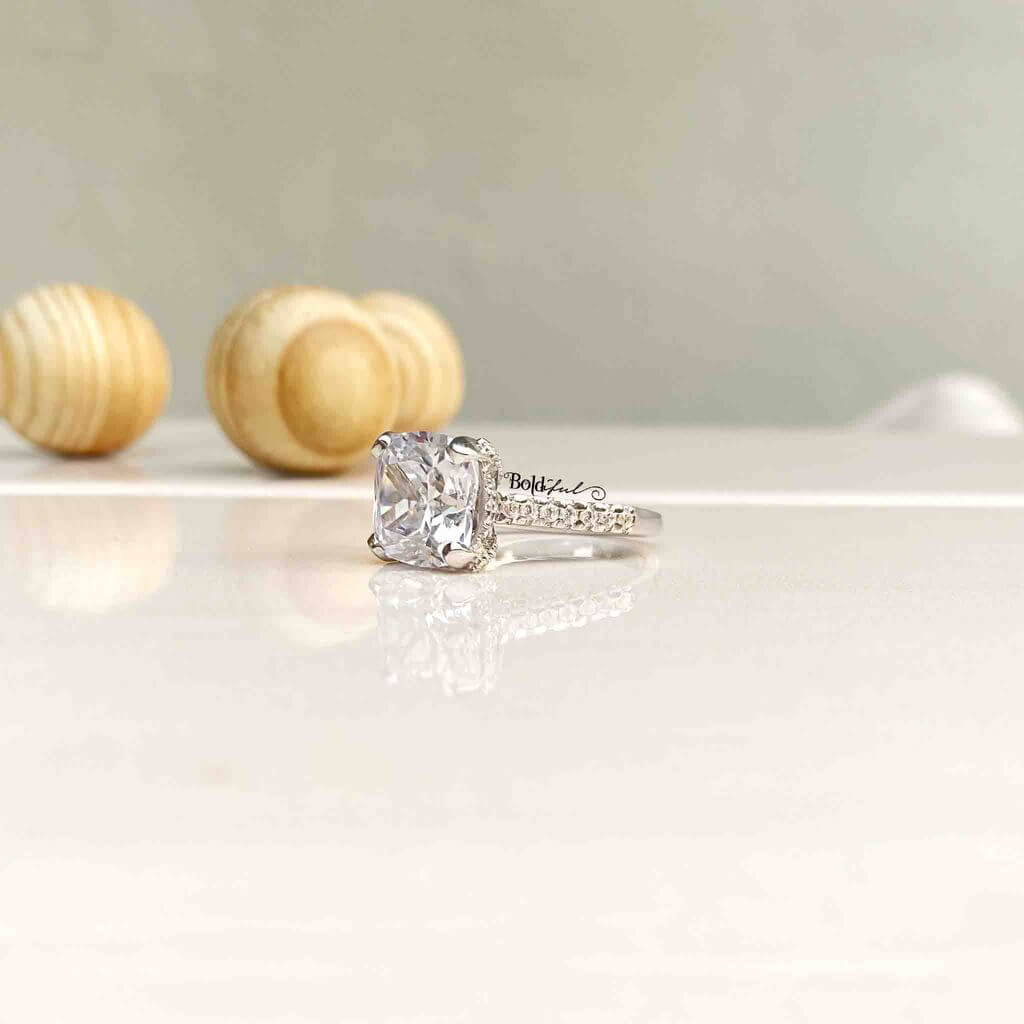Bonny Cushion Cut Silver Ring - Boldiful