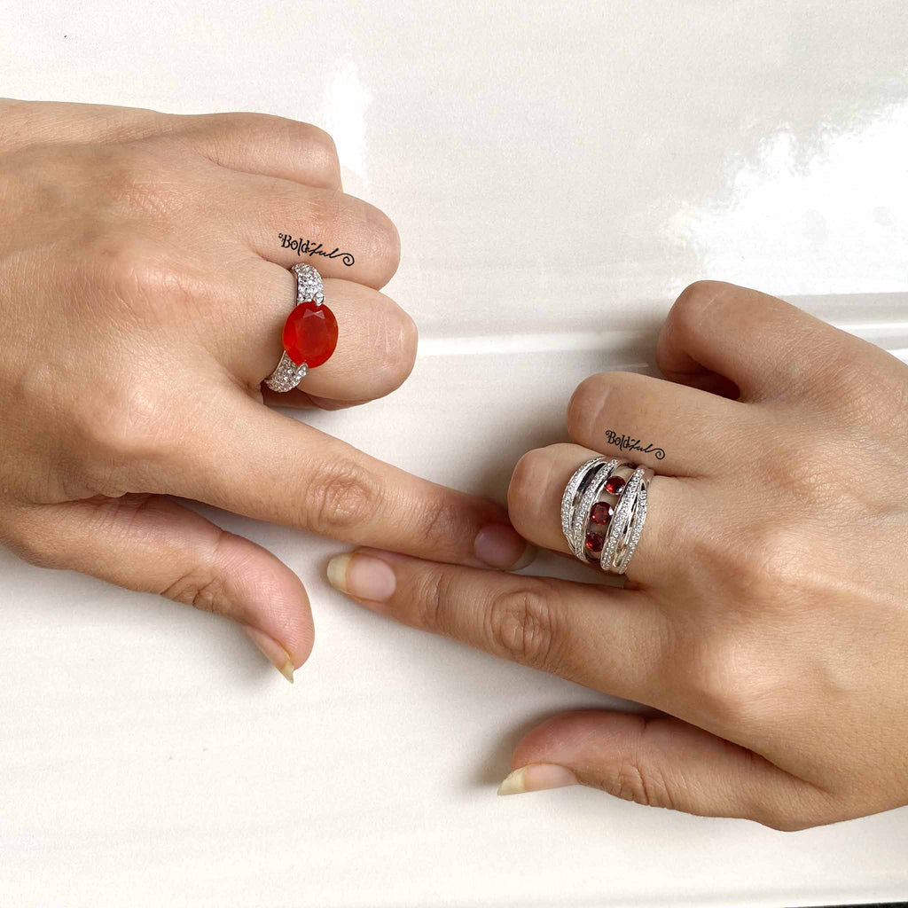 Clinquant Garnet Silver Band - Boldiful