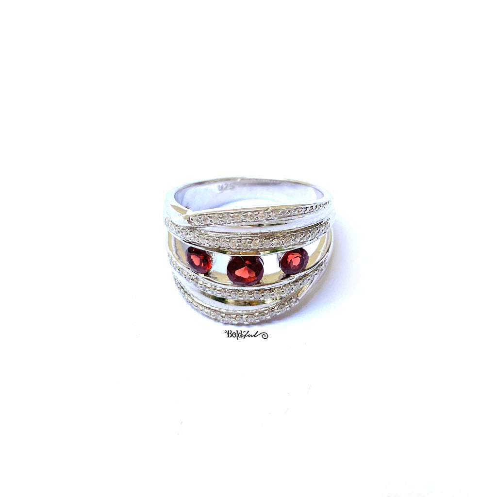 Clinquant Garnet Silver Band - Boldiful