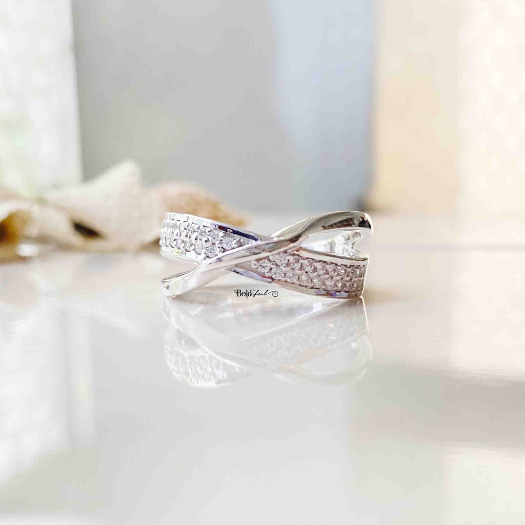 Crisscross CZ Silver Ring - Boldiful