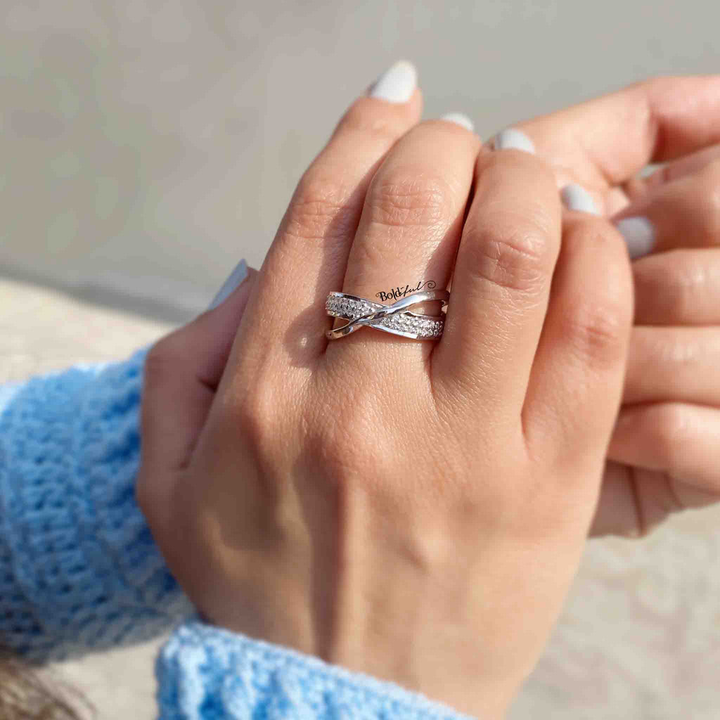 Crisscross CZ Silver Ring - Boldiful
