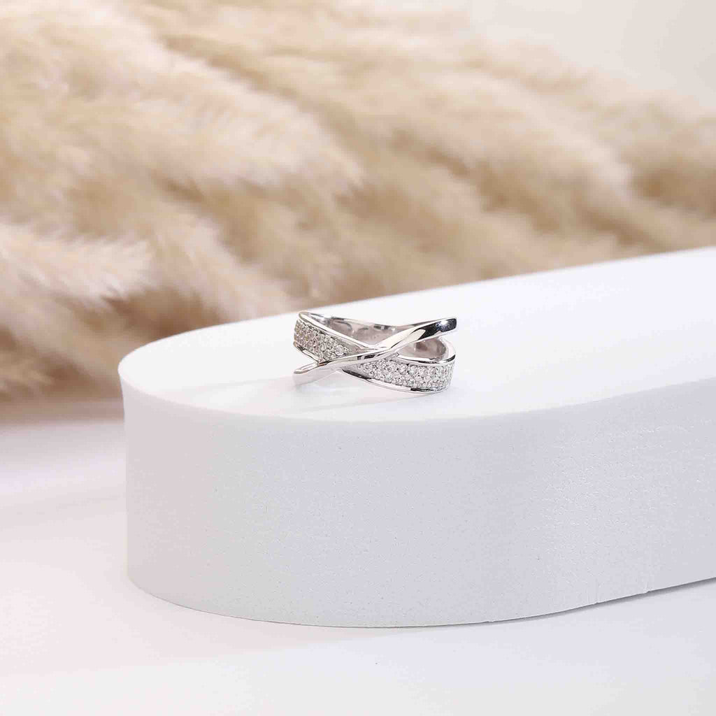 Crisscross CZ Silver Ring - Boldiful