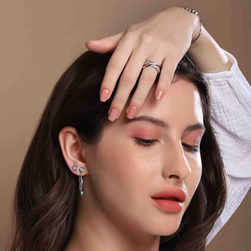 Crisscross CZ Silver Ring - Boldiful