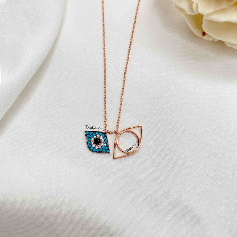 Double Evil Eye Silver Pendant - Boldiful