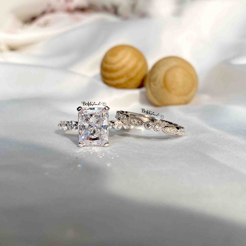 Emerald Cut Ring With Stackable Band - Boldiful