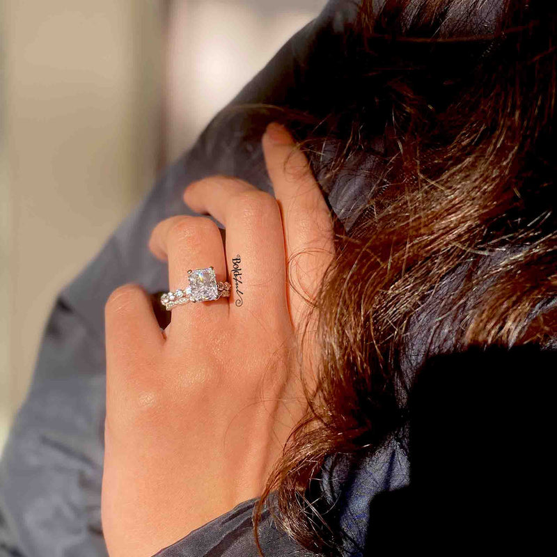 Emerald Cut Ring With Stackable Band - Boldiful