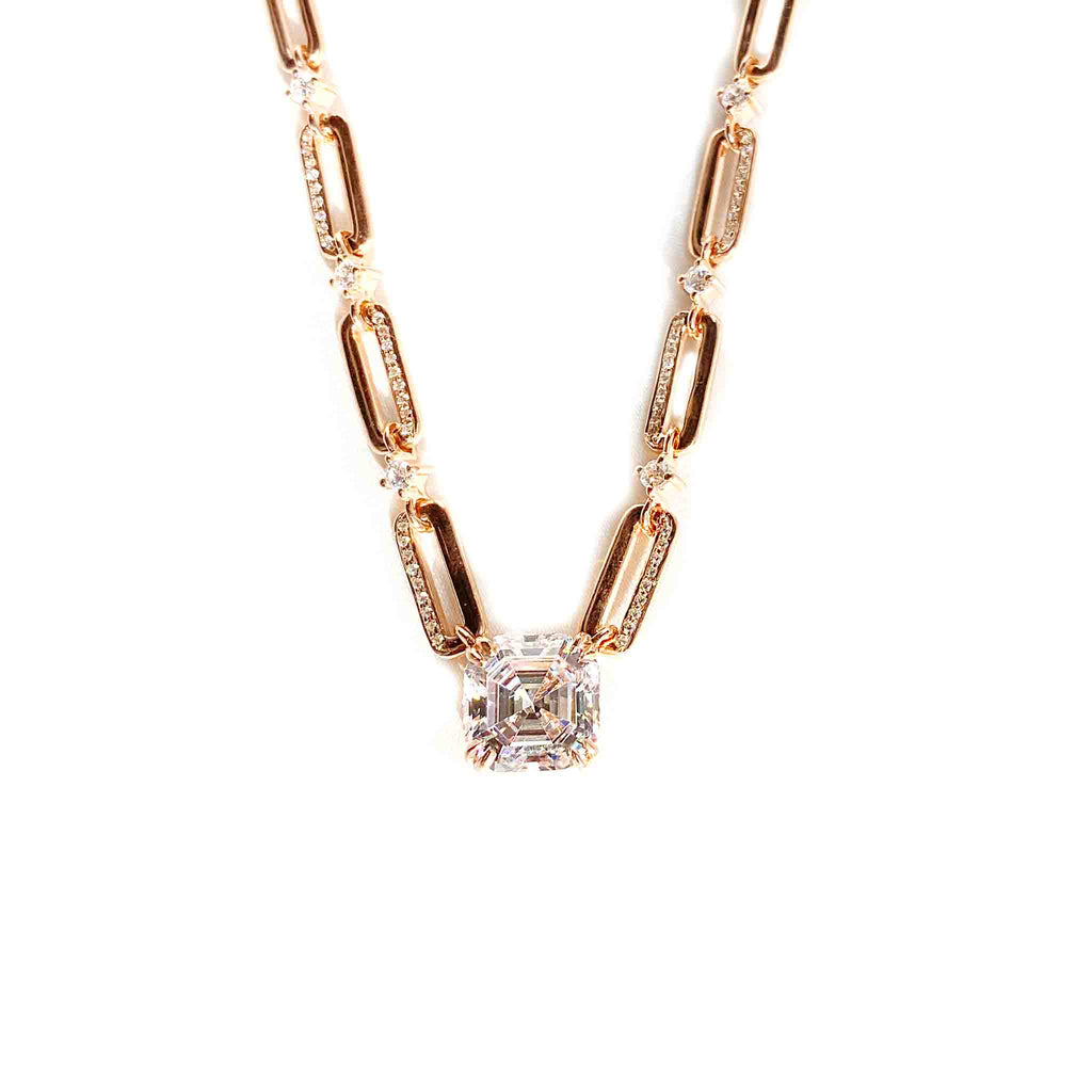 Fervent Asscher Cut Link Necklace - Boldiful