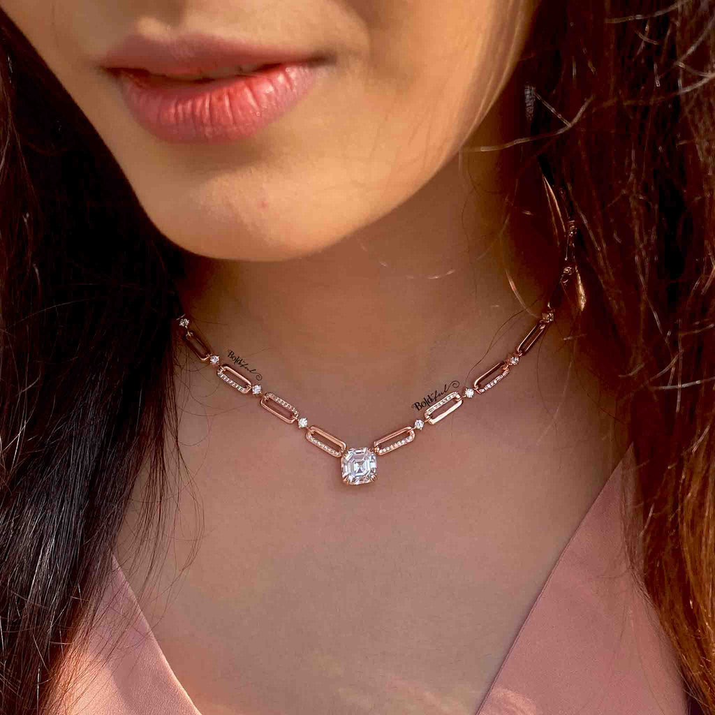 Fervent Asscher Cut Link Necklace - Boldiful