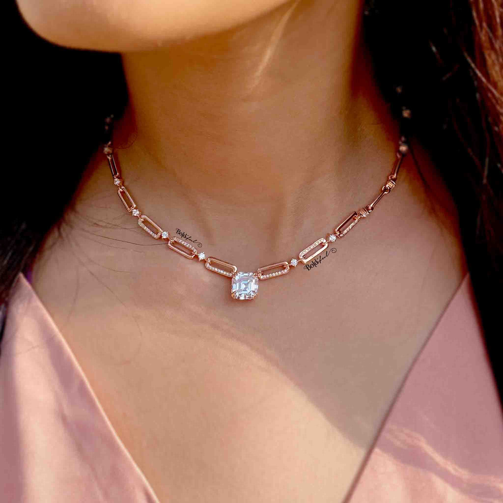 Fervent Asscher Cut Link Necklace - Boldiful
