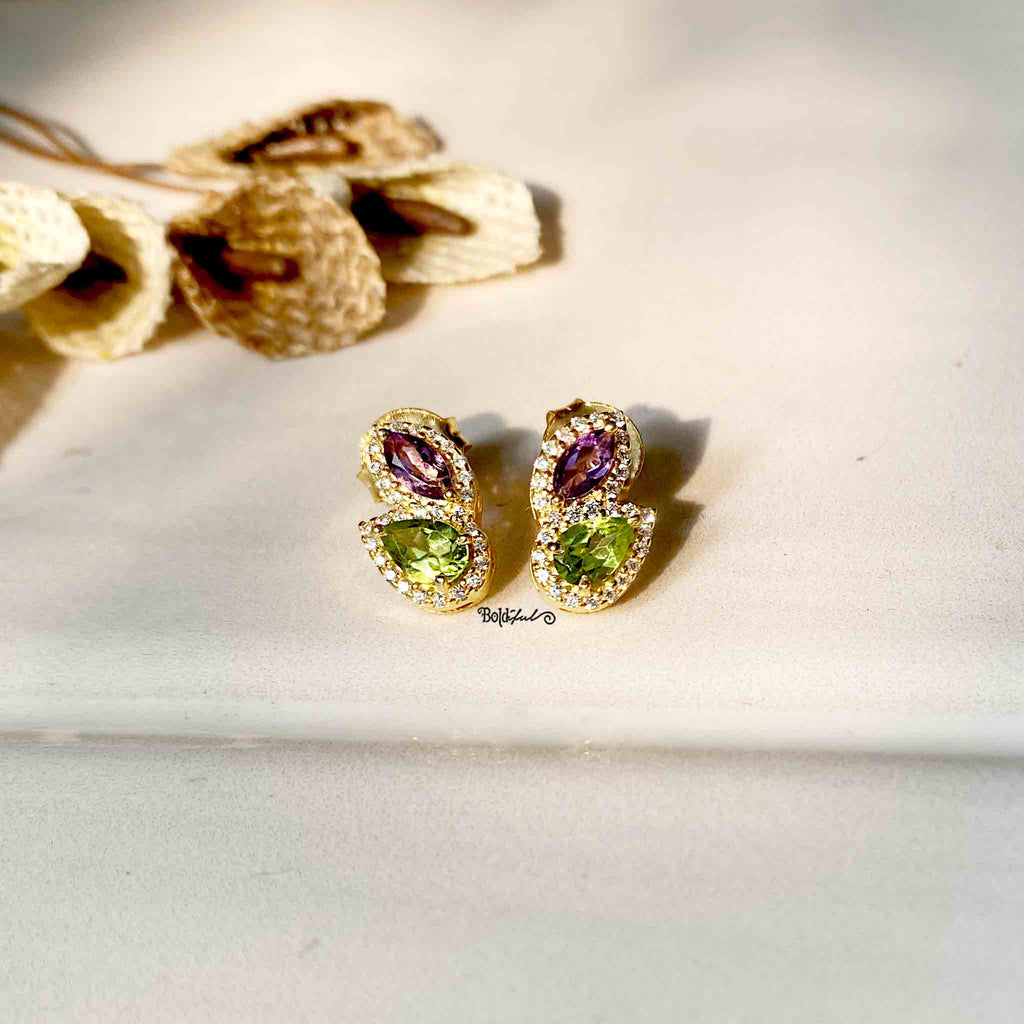 Fervor Peridot Amethyst Earstuds - Boldiful