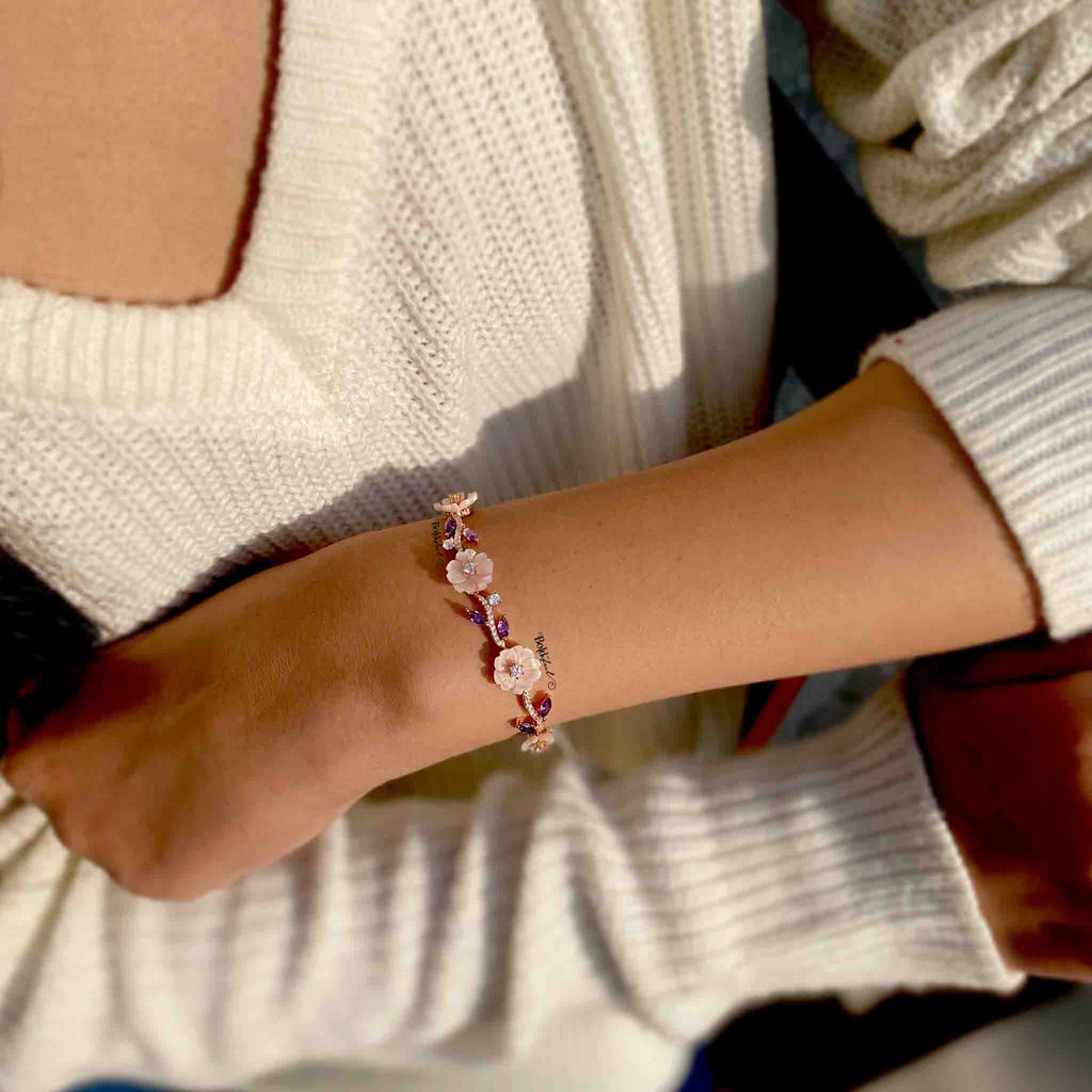 Floral Bahara Silver Bracelet - Boldiful