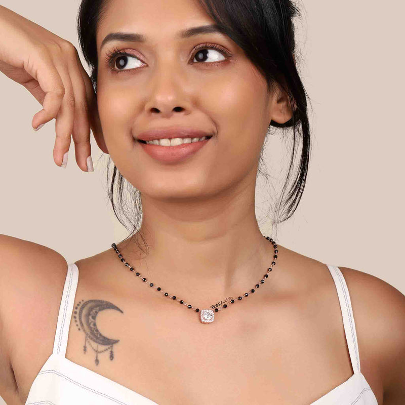 Gauzy Cushion Cut Silver Mangalsutra - Boldiful