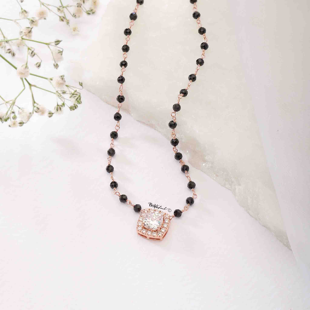 Gauzy Cushion Cut Silver Mangalsutra - Boldiful