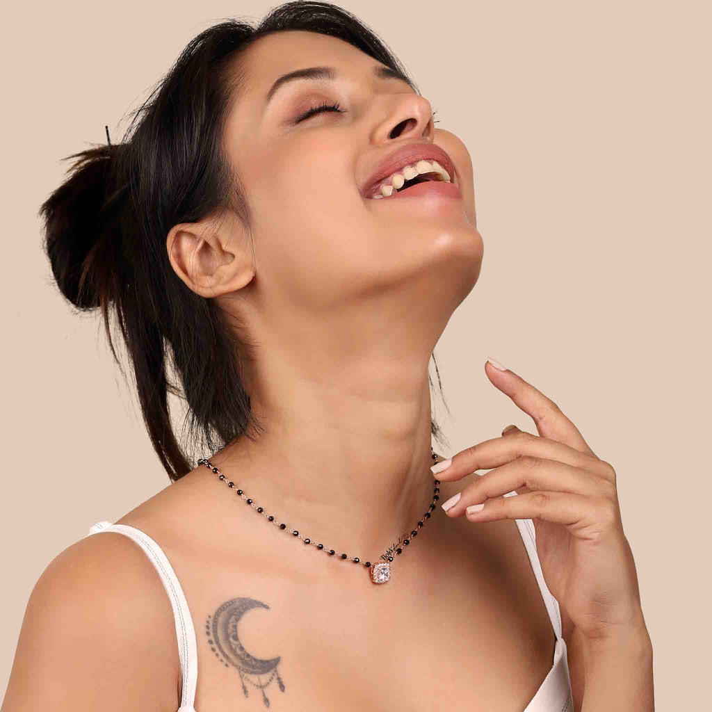 Gauzy Cushion Cut Silver Mangalsutra - Boldiful