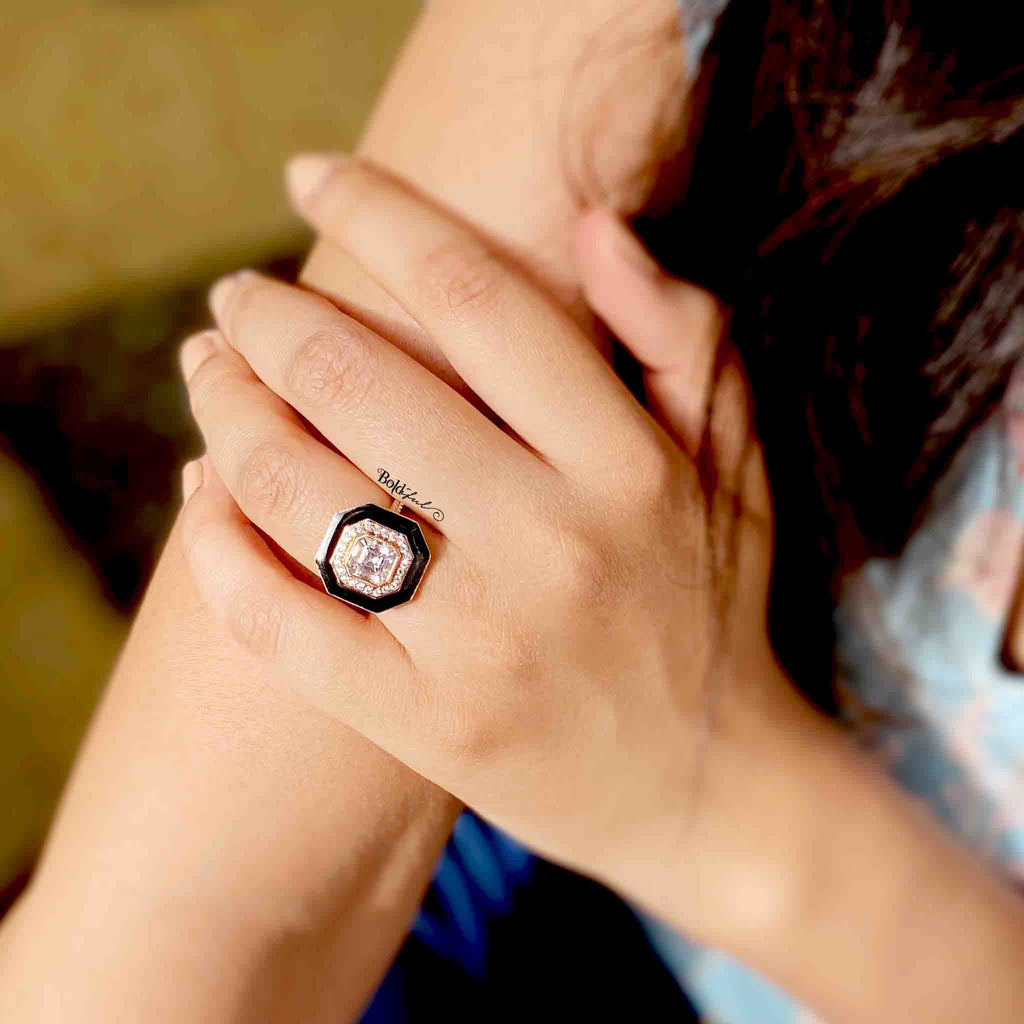 Gilt-Edge Asscher Cut Silver Ring - Boldiful