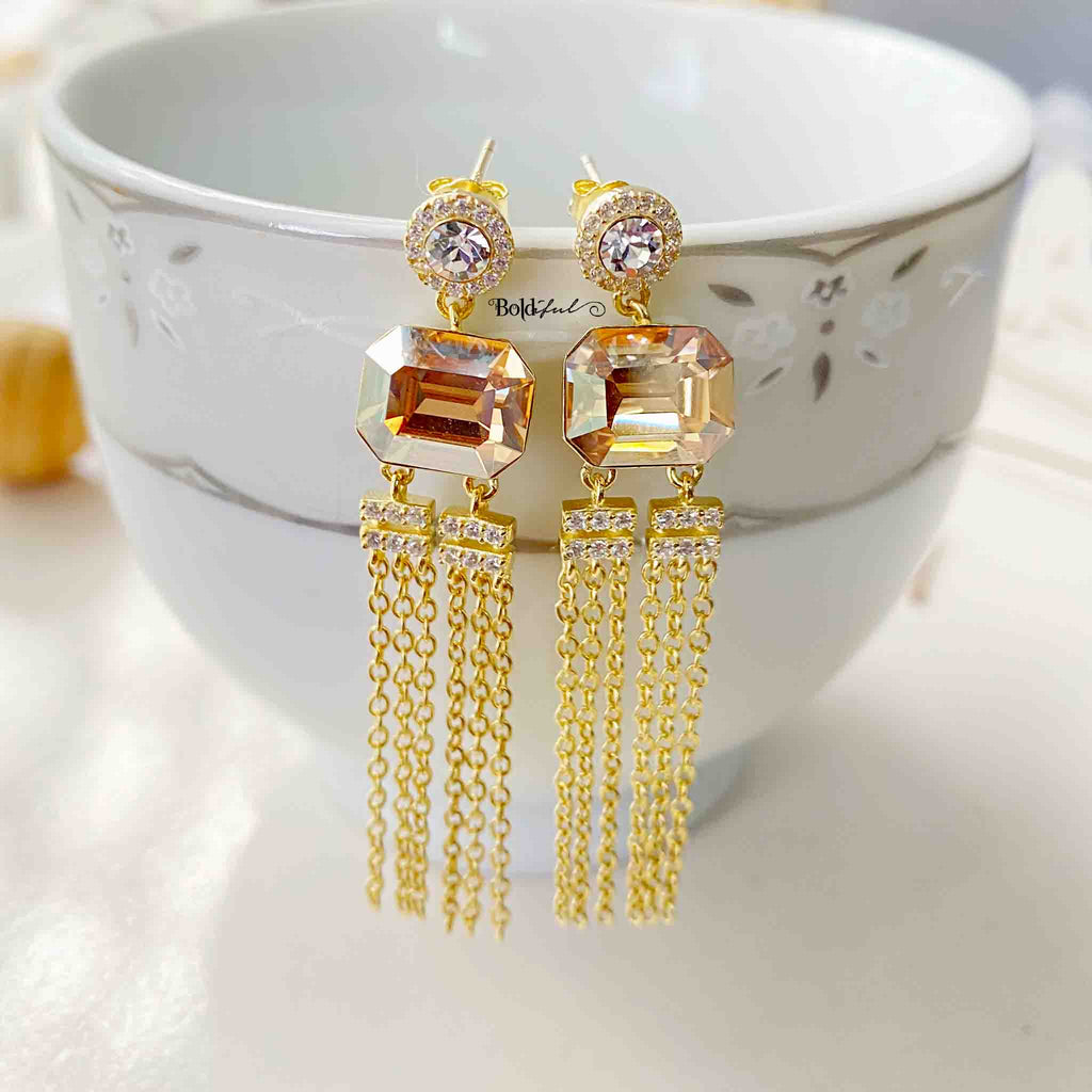 Golden Emerald Cut Earrings - Boldiful