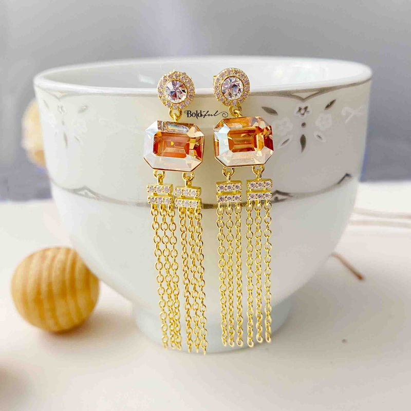 Golden Emerald Cut Earrings - Boldiful