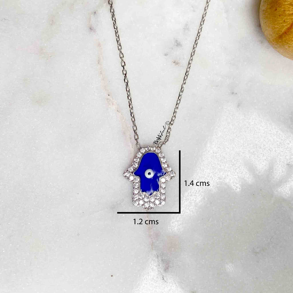 Hamsa Evil Eye Silver Pendant - Boldiful