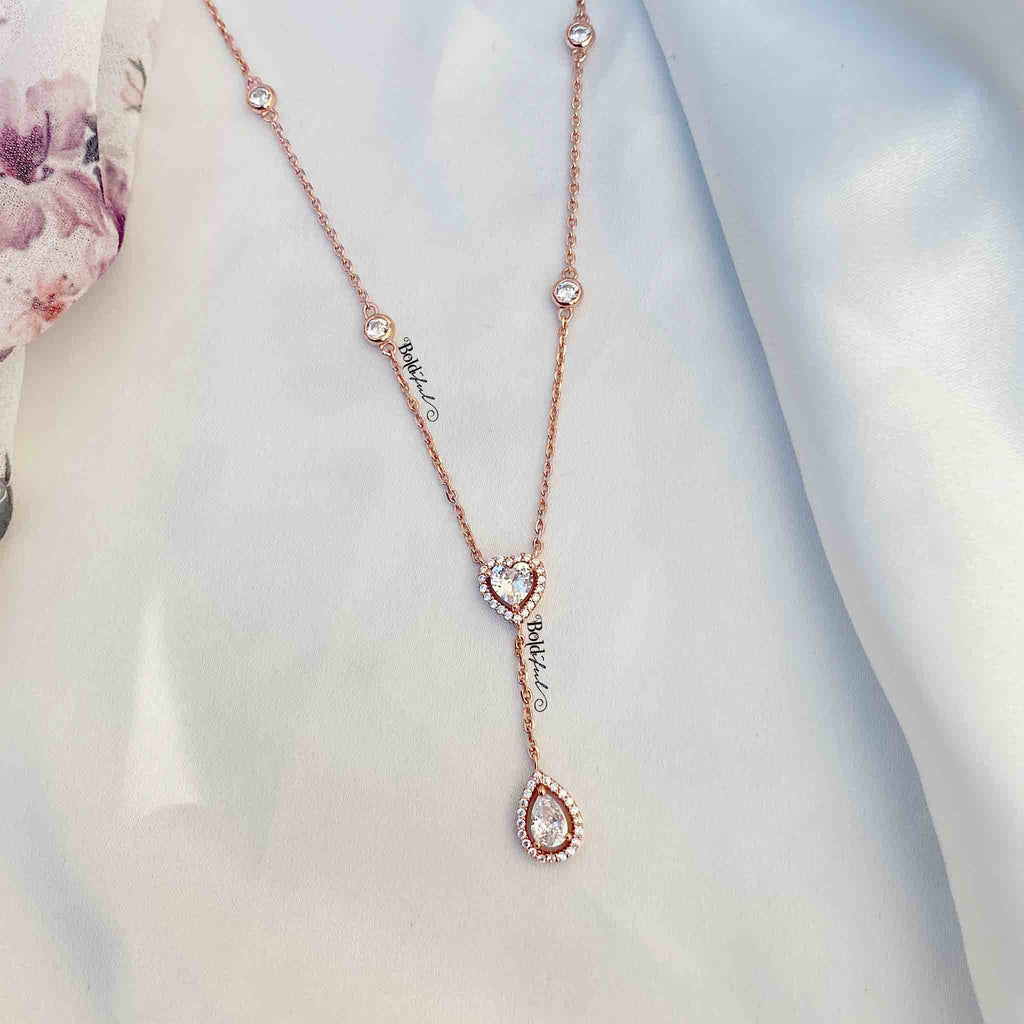 Heart Pear Long Silver Necklace - Boldiful