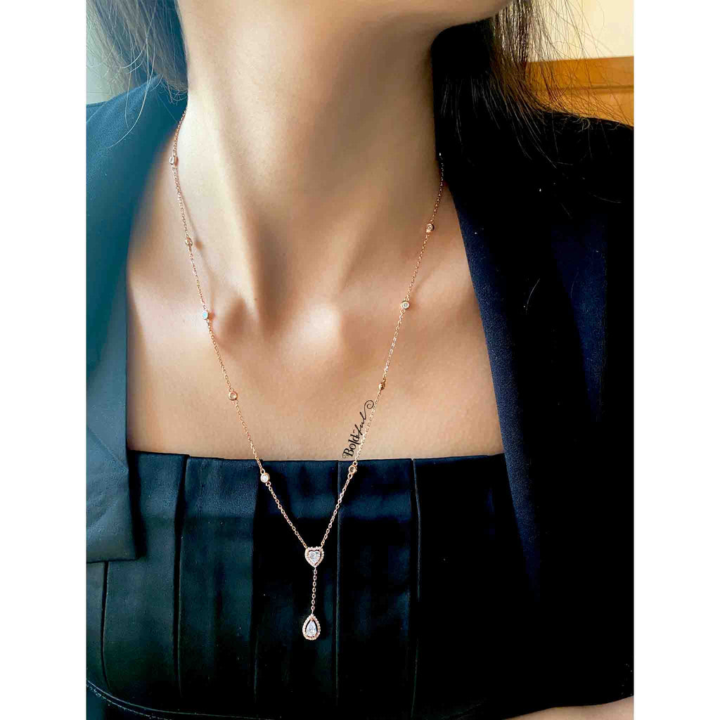 Heart Pear Long Silver Necklace - Boldiful