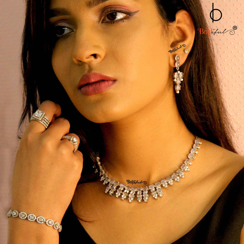 Moonstone Sterling Silver Necklace with Earrings - Boldiful