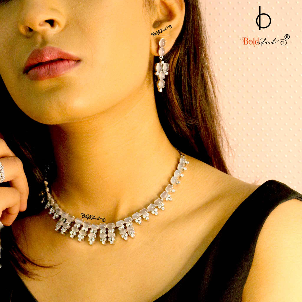 Moonstone Sterling Silver Necklace with Earrings - Boldiful