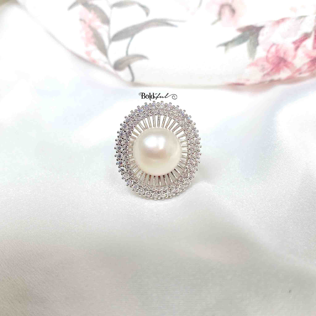 Nacre Silver Cocktail Ring - Boldiful