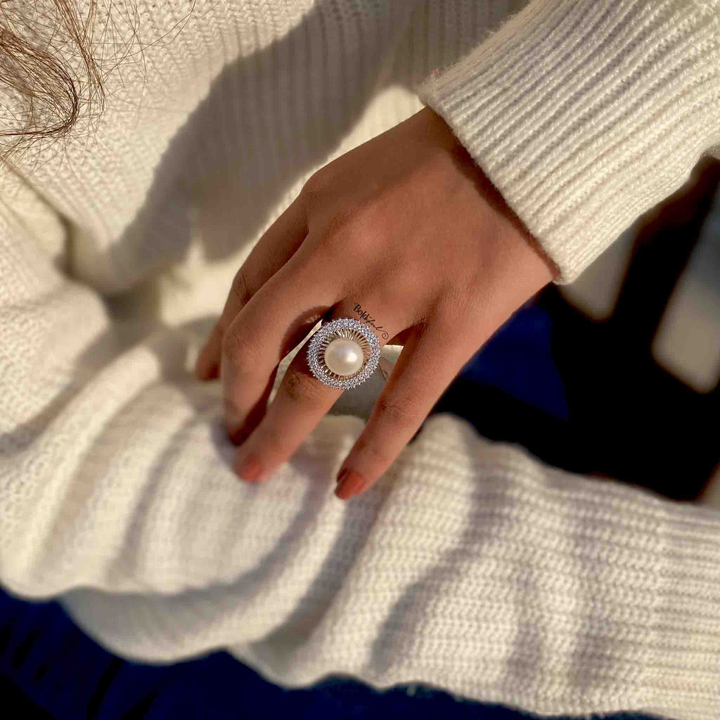 Nacre Silver Cocktail Ring - Boldiful