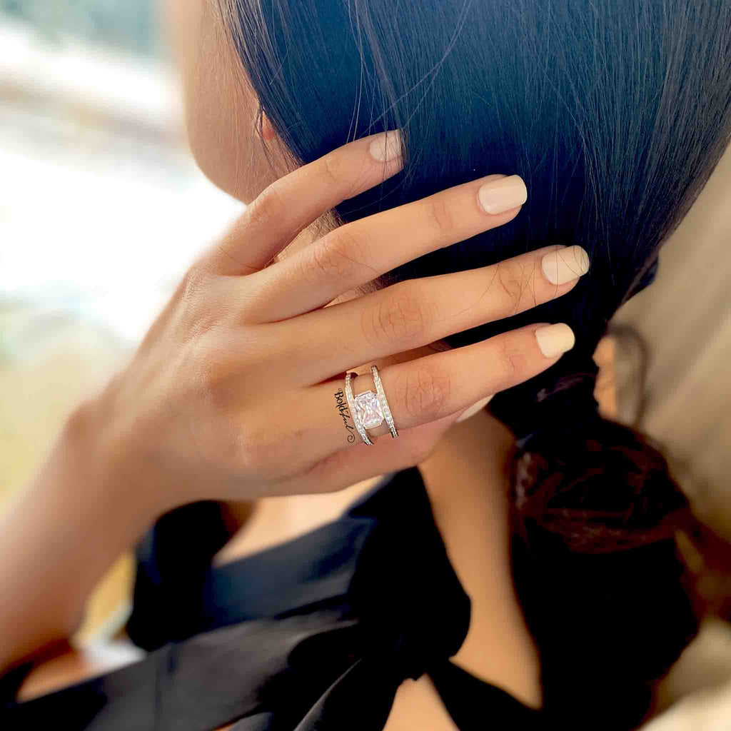 Nova Emerald Cut Silver Ring - Boldiful