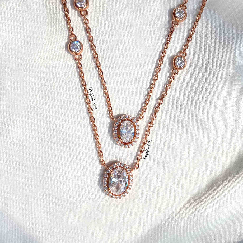 Oval Halo Layered Silver Necklace  - Boldiful