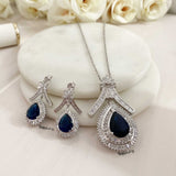 Pear Cut Bluestone Silver Pendant set