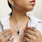 Pear Cut Bluestone Silver Pendant set