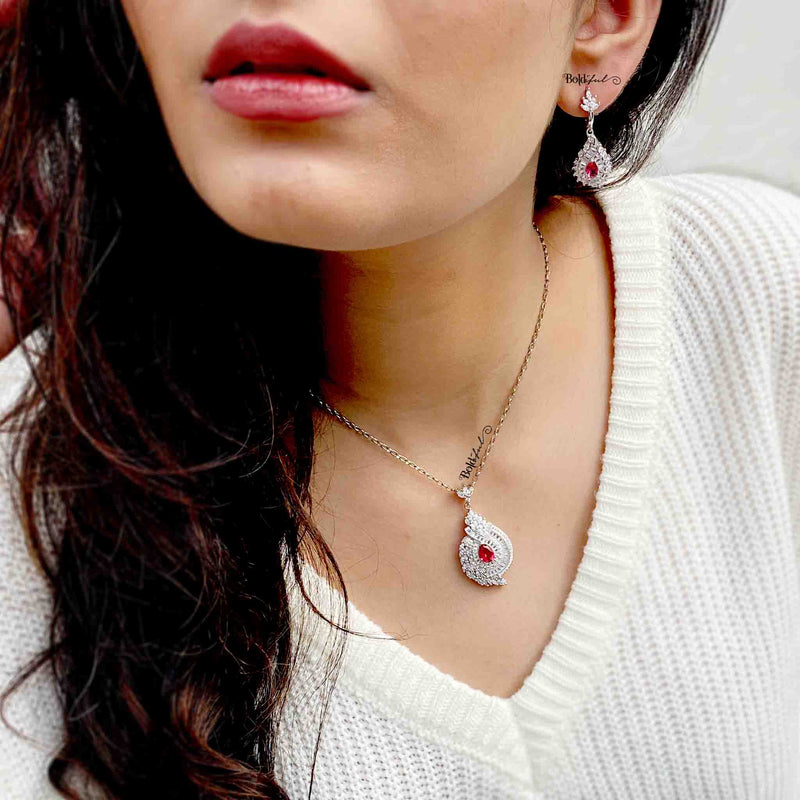 Pear Ruby Pink Pendant Set - Boldiful