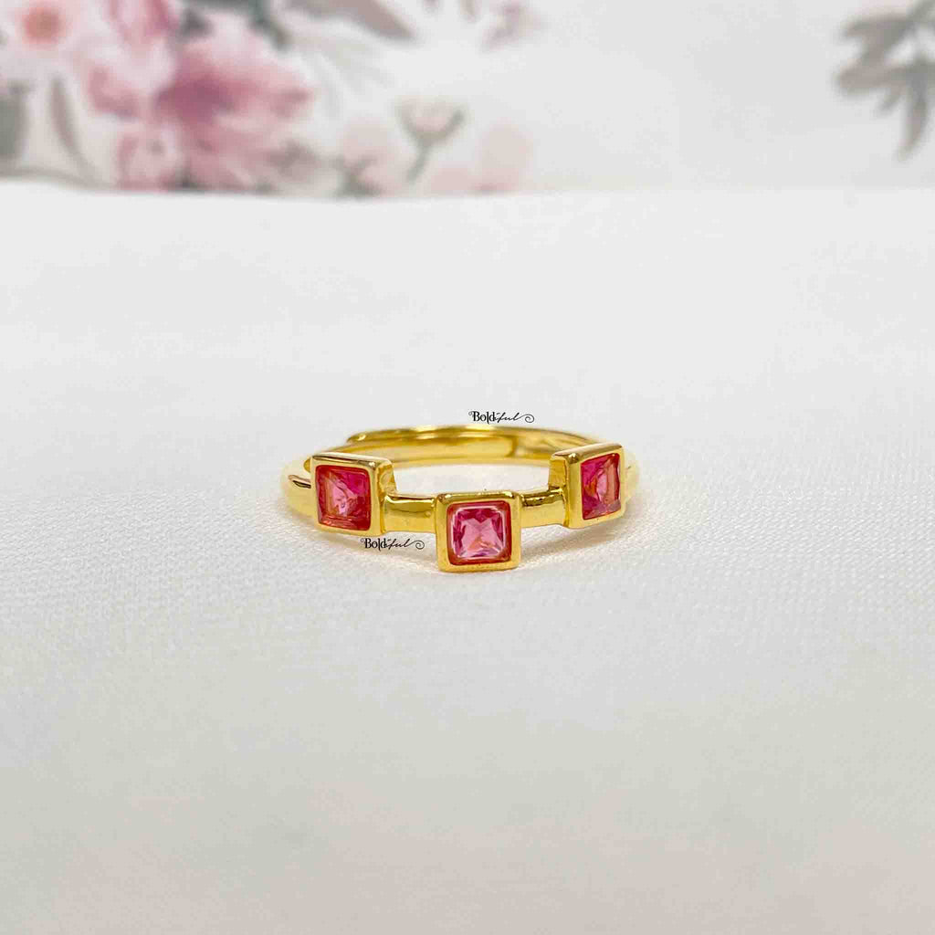 Pink Princess Cut Silver Ring - Boldiful