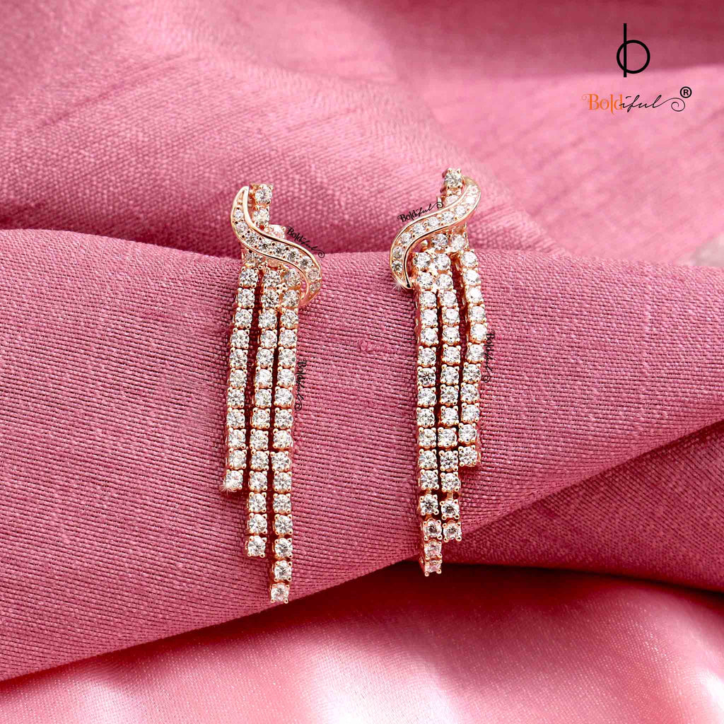 Pulse Silver Danglers in Rose Gold Plating - Boldiful