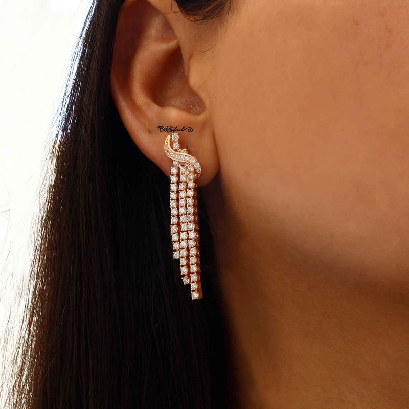 Pulse Silver Danglers in Rose Gold Plating - Boldiful
