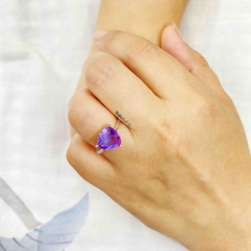Purple Trillion Silver Ring - Boldiful