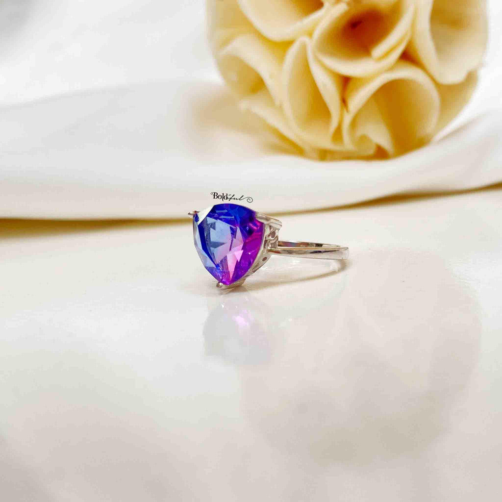 Purple Trillion Silver Ring - Boldiful
